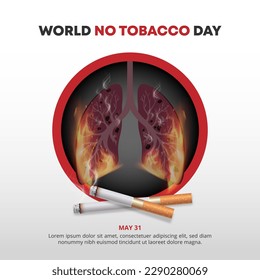 World no tobacco day background with a burned lung and cigarettes