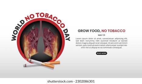World no tobacco day background with a picture of a burned lung and cigarettes