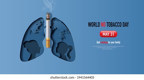 World No Tobacco day, banner design, mother and daughter in lung shape suffering from cigarette smoking, paper illustration, and 3d paper.