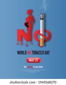 World No Tobacco day, banner design, pregnant mother with baby and cigarette, paper illustration, and 3d paper.