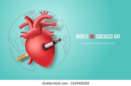 World No Tobacco day, banner design, stop smoking to save your lungs, heart, and organs for a better life.