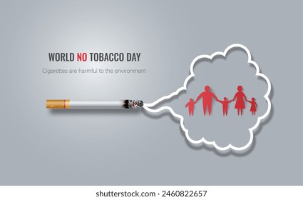 World No Tobacco day, banner design, cigarette smoke harms people and causes illness. paper illustration, and 3d paper.