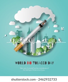 World No Tobacco day, banner design, join together to fight against smoking for the sake of public health and a livable society, paper illustration, and 3d paper.