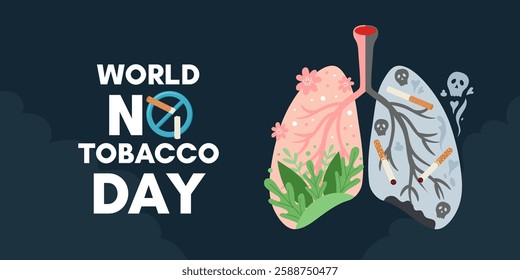 World No Tobacco Day. Banner vector template. Lungs of a smoker and a healthy person. Visual concept design.