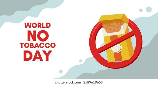 World No Tobacco Day. Banner vector template. Sign crossed out pack of cigarettes