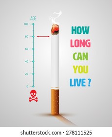 World No Tobacco Day Banner With Cigarette and Message. Stop smoking idea concept, Life ends loading. 