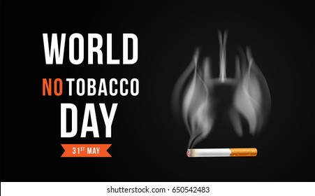 World no tobacco day banner vector illustration. Lung shaped smoke comes out from cigarette.