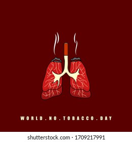 World No Tobacco Day. Burned Lungs with Cigarette. Celebrate on May 31. Vector Illustration.