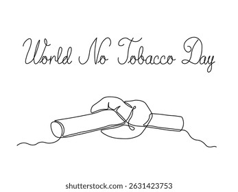 Dia Mundial sem cigarro. Abstrato cigarro quebrado, amarrado em um nó. contínua linha única arte mão desenho esboço logotipo