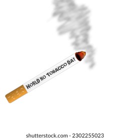 World No Tobacco Day with cigarette smoke on with background, close up cigarette, text space. Vector illustration.
