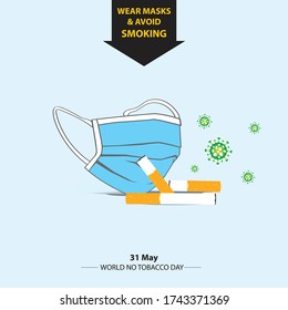 World no tobacco day concept. Smoking could increase the risk of COVID-19 infection. Wear masks and avoid smoking. isolated on sky background & vector illustration. 