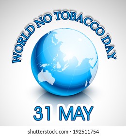World No Tobacco Day concept with stylish blue text and globe on grey background.