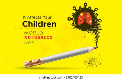 World no tobacco day concept with lung infection and corona virus covid 19 impact