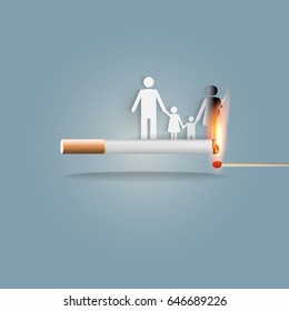 World No Tobacco Day, A Concept For Stop Smoking. Smoking A Cigarette Can Kill Everyone In Family. Vector Illustration.