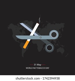 world no tobacco day concept.vector illustration sizer cut the cigarette isolated on black background with world map.