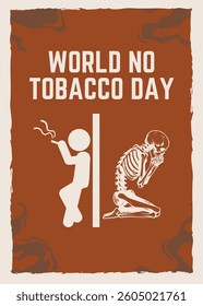 World No Tobacco Day design concept for poster, banner, background with icon of a person smoking behind a skull vector illustration.