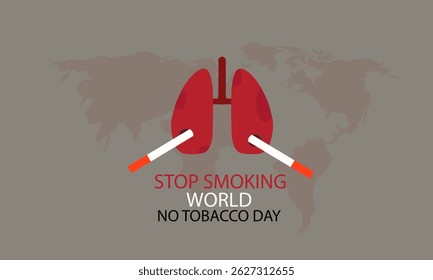 World No Tobacco Day Gray Background. No Smoking Campaign, Man refusing cigarette or Quitting smoking habit concept