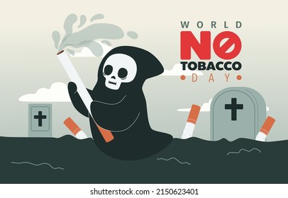 World No Tobacco Day, The Grim Reaper's With Cigarette As Sickle, Vector, Illustration