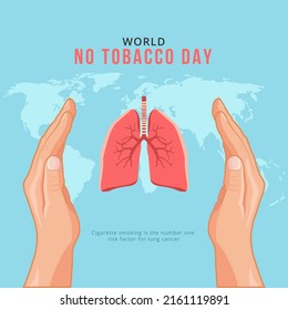 World No Tobacco Day with hands holding lungs concept. World Tuberculosis Day. Poster or Banner for Stop Smoking. Flat Vector Illustration