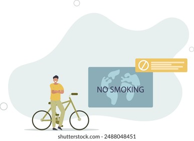 World No Tobacco Day. healthy character with bike.flat.World No Tobacco Day. healthy character with bike.flat.