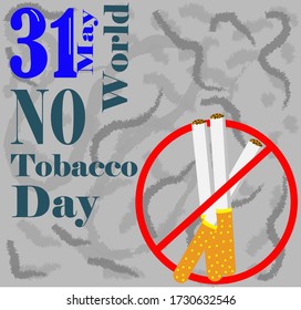 world no tobacco day, illustration of three cigars locked in a red circle, with the phrase world no tobacco day, on a gray background