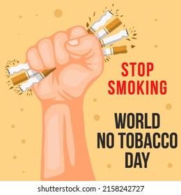 world no tobacco day illustration with hand crushing the cigarette, no smoking