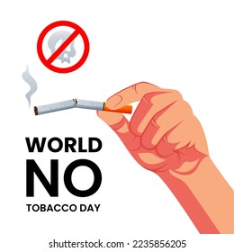 World no tobacco day, illustration of a man's hand breaking a cigarette, Broken cigarette Vector. stop smoking campaign