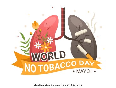 Ilustración del Día Mundial sin Tabaco de Stop Smott, Cigarette Butt y Harm the Lungs en mano de caricatura plana dibujada para plantillas de páginas de aterrizaje