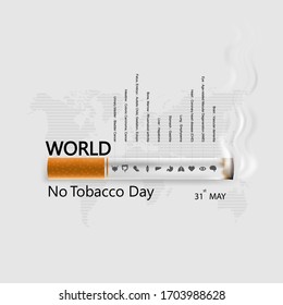 World No Tobacco Day infographic background design.World No Smoking Day typographical design elements.May 31st World no tobacco day.No Smoking Day Awareness Idea Campaign.Vector illustration.
