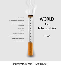 Diseño de fondo infográfico del Día Mundial sin Tabaco. Elementos de diseño tipográfico del Día Mundial sin Tabaco. El 31 de mayo no es el Día Mundial del Tabaco. Campaña de información sobre el Día sin tabaco.Ilustración vectorial.
