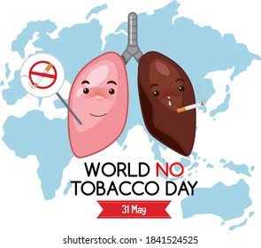 World No Tobacco Day logo with different lungs on world map background illustration