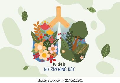 Día Mundial Sin Tabaco, forma de pulmón con flor de aire limpio, vector, ilustración