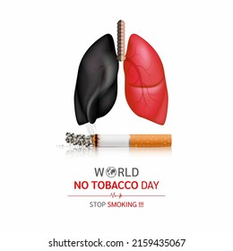 World No Tobacco Day, May 31 Illustration. Cigarette burning the lungs paper on black background. Normal lung red with black burnt lung. Stop smoking concept.