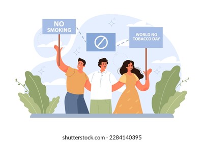 World No Tobacco Day. May 31st campaign banner. Quitting smoking, breaking a harmful and unhealthy addiction or bad habit. Smoking risk and danger awareness day. Flat vector illustration