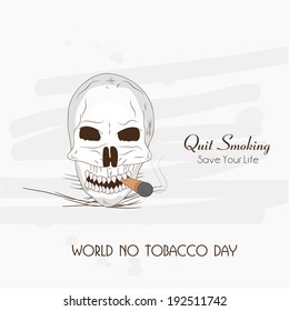 World No Tobacco Day poster, banner or flyer design with sketch of a human skull on grey background. 