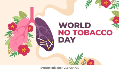 World no Tobacco Day poster, stop addiction, smoking quitting. Cigarettes awareness banner with healthy and diseased lungs vector background. Harmful habit. Healthy vs damaged part