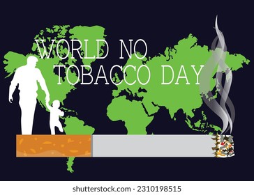 World No Tobacco Day Poster. illustration of Cigarette, Father and Son Holding Hands