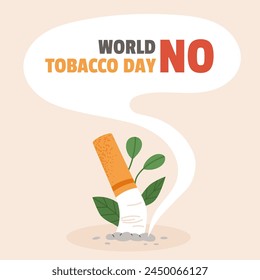 World no tobacco day poster. Consumed cigarette. Flat vector illustration design.