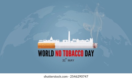 World no tobacco day poster. america skyline on Consumed cigarettes. abstract vector illustration design