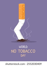 World no tobacco day poster with cigarette butt and ashes