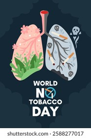 World No Tobacco Day. Poster vector template. Lungs of a smoker and a healthy person. Visual concept design.