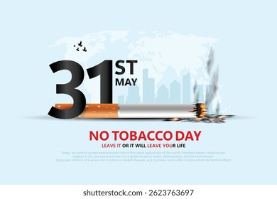 cartaz do dia sem cigarro no mundo. Conceito com Tipografia de 31. Cigarros consumidos. design de ilustração vetorial abstrata