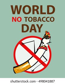 World no tobacco day poster, crossed evil cigarette, retro style vector illustration