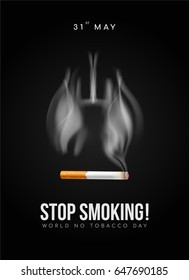 World no tobacco day poster vector illustration. Lung shaped smoke comes out from cigarette.