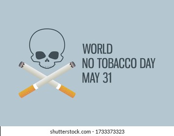 World No Tobacco Day with skull and crossbones cigarettes vector. Cigarettes with a skull icon. Stop smoking campaign. No Tobacco Day Poster, May 31. Important day