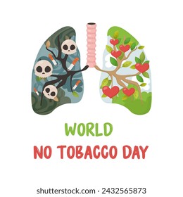World no tobacco  day, smoker's lungs, postcard, poster. Vector illustration on white background.
