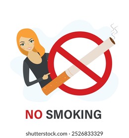 World No Tobacco Day, No Smoking Campaign. Happy woman refusing cigarette or quitting smoking habit concept. Motivation banner, promotion campaign. Smoking not allowed. flat vector illustration