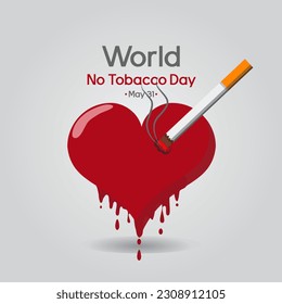 World No Tobacco Day. Stop Smoking campaign. Smoking kills. Unique Bleeding heart because of cigarette Vector Illustration. May 31st. Banner and poster background concept.