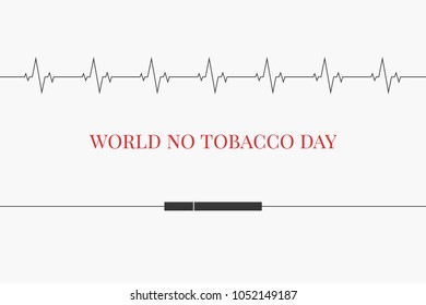 World No Tobacco Day, vector illustration, flat silhouette, banner concept, poster template, red, black, white, cigarette, cardiogram