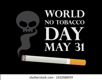 World No Tobacco Day vector. Cigarette with a skull. Stop smoking campaign. No smoking icon isolated on the black background. Important day